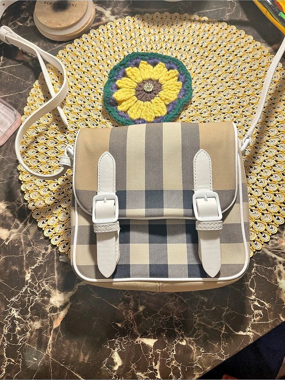 Burberry Plaid Crossbody Bag in Brown & White